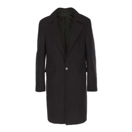 BALMAIN(バルマン) ブラック ウール ロングコート シルバートーンボタン付き