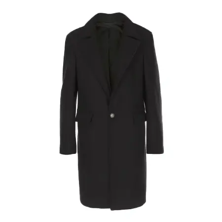 BALMAIN(バルマン) ブラック ウール ロングコート シルバートーンボタン付き