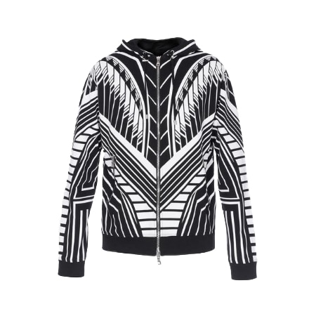 BALMAIN(バルマン) ブラック＆ホワイト コットン フード付き スウェットシャツ ジオメトリックプリント