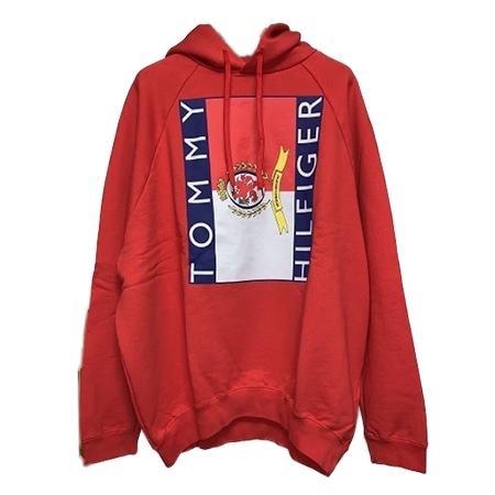 VETEMENTS(ヴェトモン)×TOMMY HILFIGER(トミーヒルフィガー)オーバーサイズプルオーバーパーカー レッド