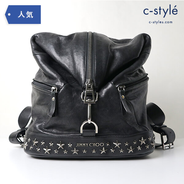 JIMMY CHOO(ジミーチュウ) FITZROY Gunmetal スタースタッズ付 Black バイカーレザーバックパック リュック