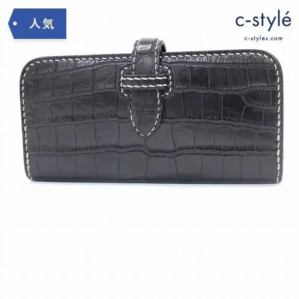 大輔レザー クロコダイルレザー 腹革 特大ウォレット 財布 竹腑 丸腑 コインケース ブラック