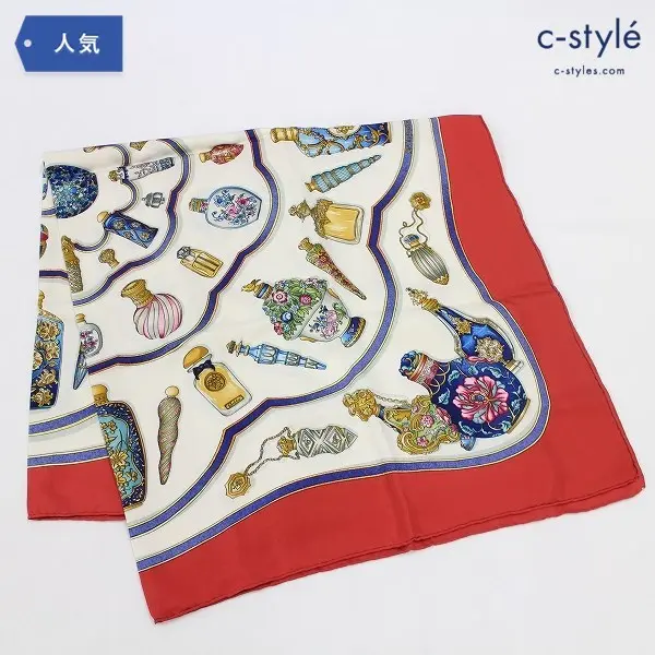 HERMES エルメス シルク100％ スカーフ カレ 香水瓶 レディース フランス製