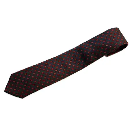 ANGELO FUSCO(アンジェロ・フスコ) ブルーグレー地朱赤×シルバー幾何学柄セッテピエゲネクタイ/大剣幅8.5cm