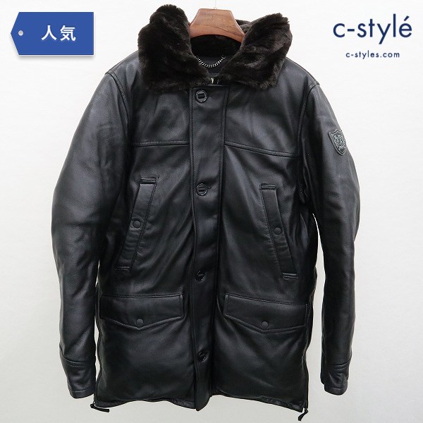 SCHOTT ショット フーデッド ダウンコート L レザー 3151039 ブラック