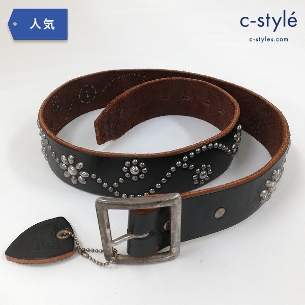 HTC エイチティーシー ベルト レザー スタッズ 牛革 size34 ブラック