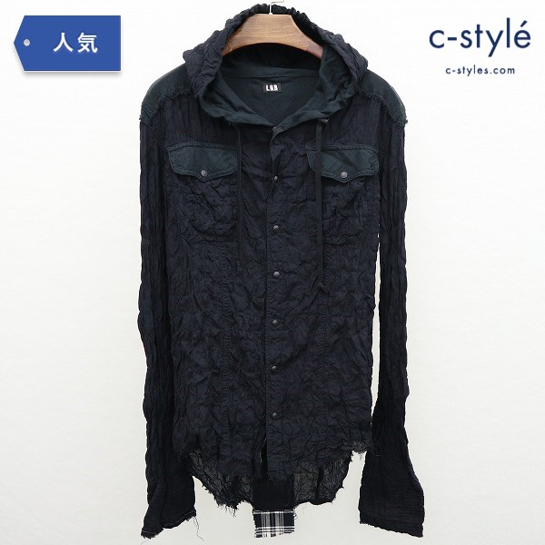 L.G.B. ルグランブルー フード付 シャツ size1 ブラック 長袖 シワ加工