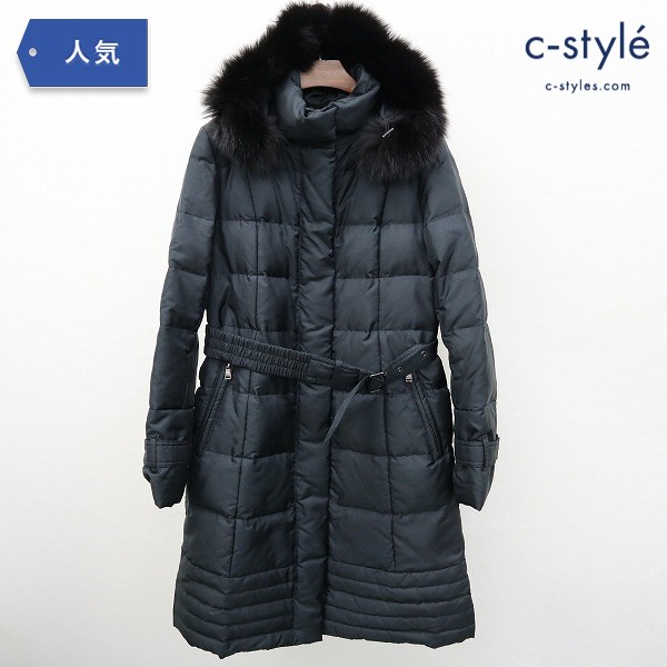 BURBERRY LONDON ダウンコート 40 ブラック ファー付き ノバチェック柄