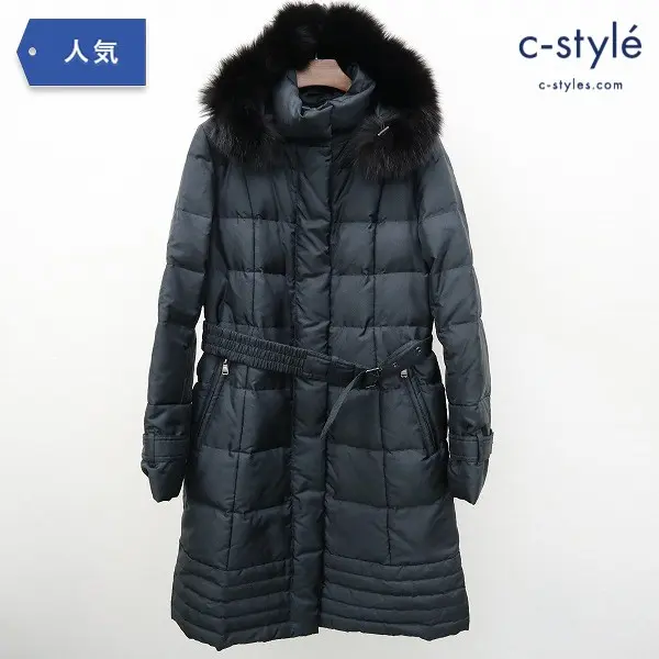 BURBERRY LONDON ダウンコート 40 ブラック ファー付き ノバチェック柄