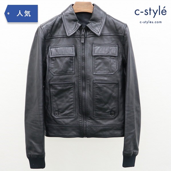 Dior HOMME ディオールオム シングル ライダースジャケット 44 ブラック 羊革