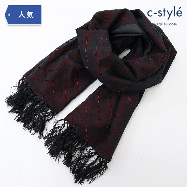 ZILLI ジリー マフラー ストール シルク100 フランス製 ブラック/レッド