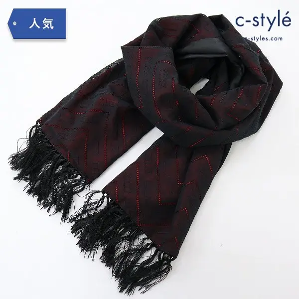 ZILLI ジリー マフラー ストール シルク100 フランス製 ブラック/レッド