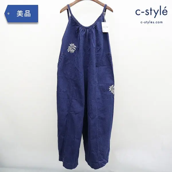 45R コットンリネンデニム サロペット size2 インディゴ 日本製