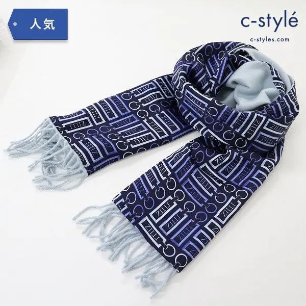 ZILLI ジリー マフラー 総柄 ネイビー ブルー フランス製