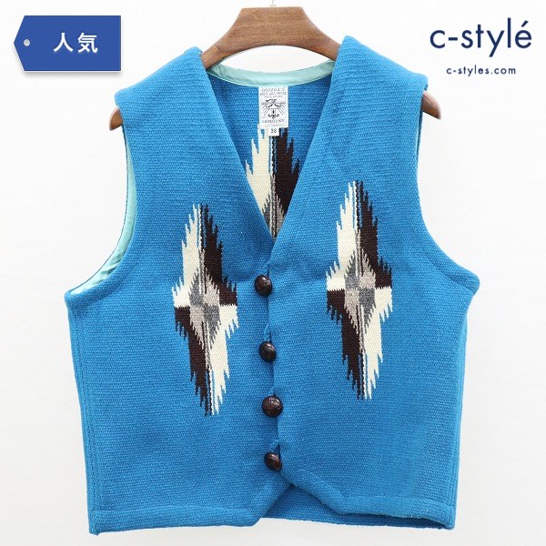 ORTEGA’S オルテガ チマヨベスト 38 ブルー ネイティブ柄 ウール