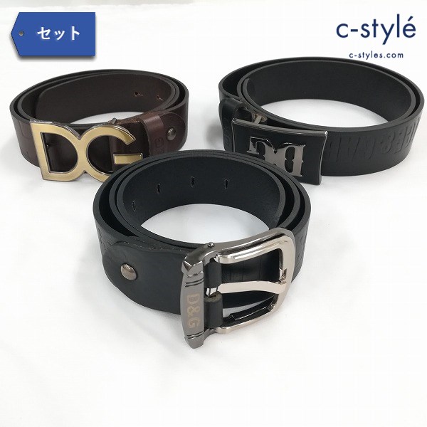 DOLCE&GABBANA レザーベルト ブラック ブラウン 牛革 ロゴバックル 計3点