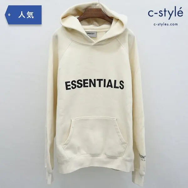 ESSENTIALS プルオーバー パーカー L クリーム色 ロゴ フーディ