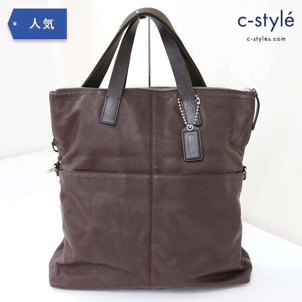 COACH トートバッグ トンプソン クロスボディー フォルドオーバー DKブラウン