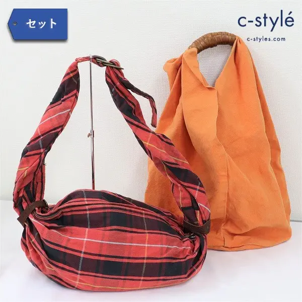 KAPITAL チェック柄 ショルダーバッグ レッド + トートバッグ オレンジ