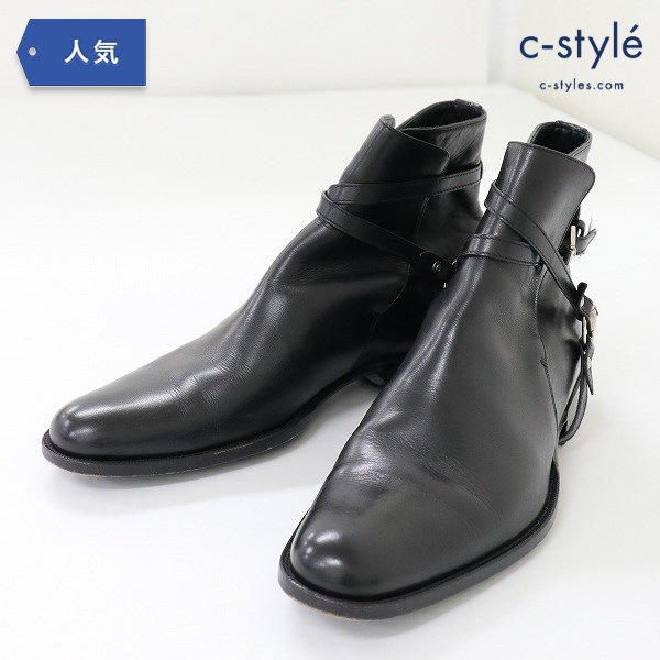 グッチ GUCCI レザーストラップ ショートブーツ 38 ブラック 114419