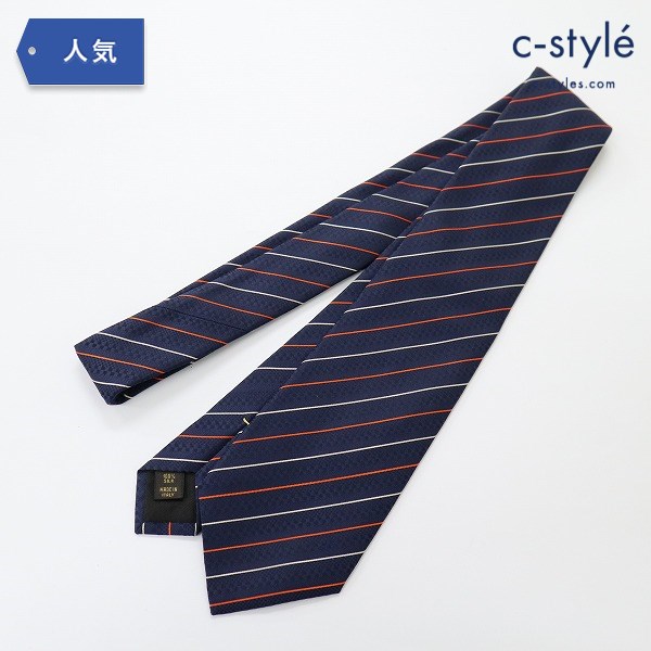 LOUIS VUITTON ネクタイ 紺色ベース ストライプ ネイビー×オレンジ×ホワイト