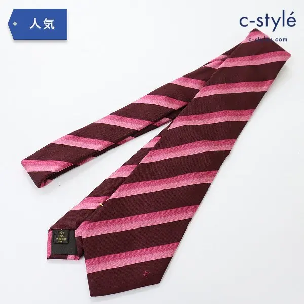 LOUIS VUITTON ルイヴィトン ネクタイ ストライプ ブラウン×ピンク シルク