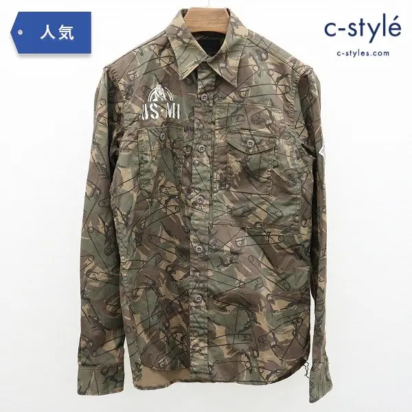 HYSTERIC GLAMOUR 長袖 ミリタリーシャツ S マルチカラー ワッペン カモフラ