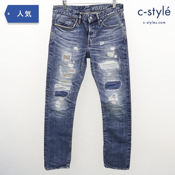HYSTERIC GLAMOUR DUR加工 デニムストレートパンツ 30 インディゴブルー 綿