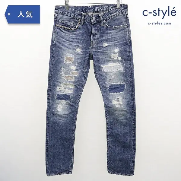 HYSTERIC GLAMOUR DUR加工 デニムストレートパンツ 30 インディゴブルー 綿
