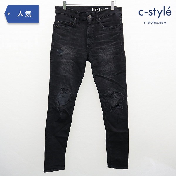 HYSTERIC GLAMOUR KPR加工 リメイクデニムパンツ W30 ブラック ストレッチ