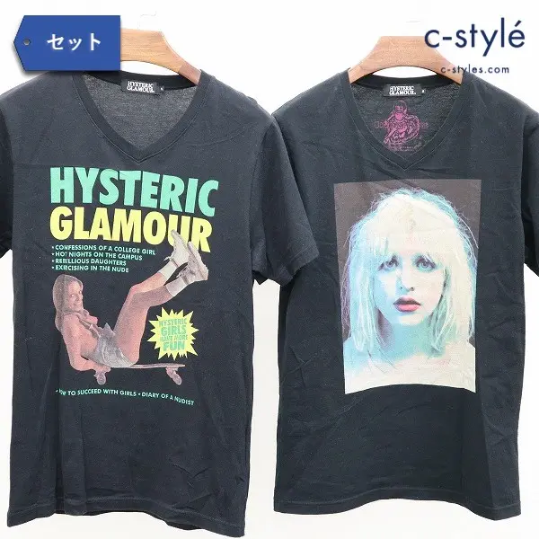 HYSTERIC GLAMOUR ヒステリックグラマー VネックTシャツ プリント S ブラック