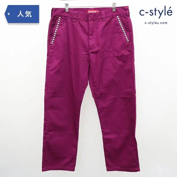 Supreme シュプリーム スタッズ ワークパンツ 34 紫系 ボトムス 綿 鋲 ロック