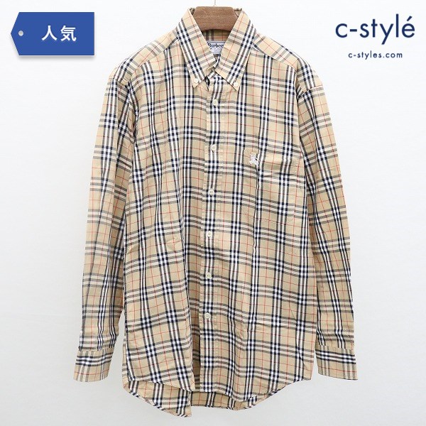 Burberrys OF LONDON 長袖シャツ ノバチェック柄 39 M ベージュ系 ロゴ 刺繍