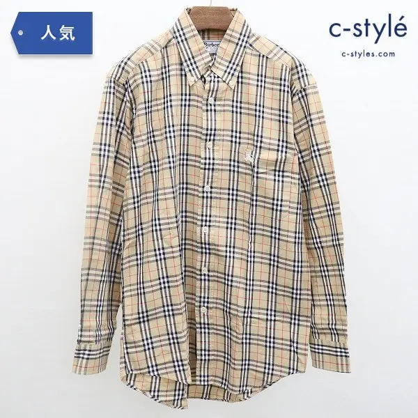 Burberrys OF LONDON 長袖シャツ ノバチェック柄 39 M ベージュ系 ロゴ 刺繍