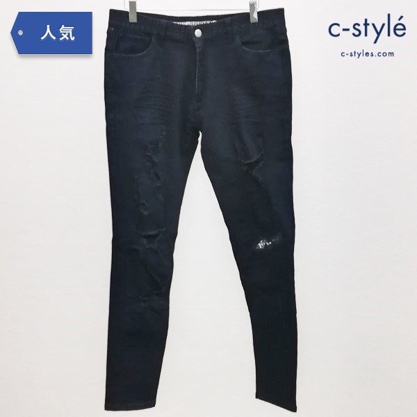 NUMBER(N)INE DENIM ナンバーナインデニム リペア加工 ダメージデニム スキニーパンツ M ブラック 音符柄