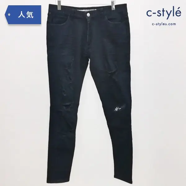 NUMBER(N)INE DENIM ナンバーナインデニム リペア加工 ダメージデニム スキニーパンツ M ブラック 音符柄
