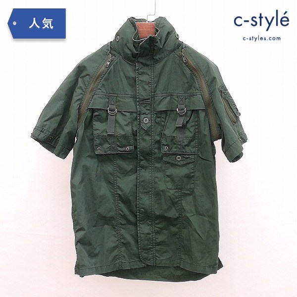 AVIREX アヴィレックス 半袖シャツジャケット M グリーン フード アメリカ空軍 綿100％ U.S.ARMY