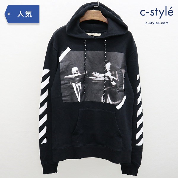 OFF-WHITE オフホワイト LOGO SKULL CARAVAGGIO HOODIE パーカー XS ブラック フーディ 13 スウェット スカル