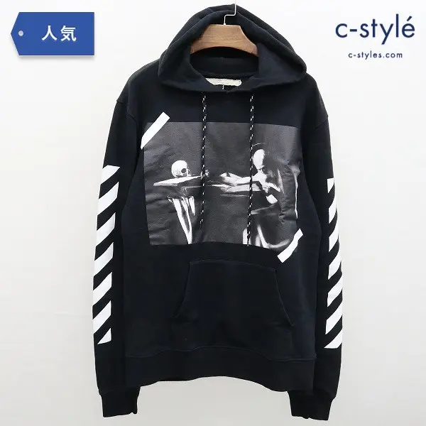 OFF-WHITE オフホワイト LOGO SKULL CARAVAGGIO HOODIE パーカー XS ブラック フーディ 13 スウェット スカル