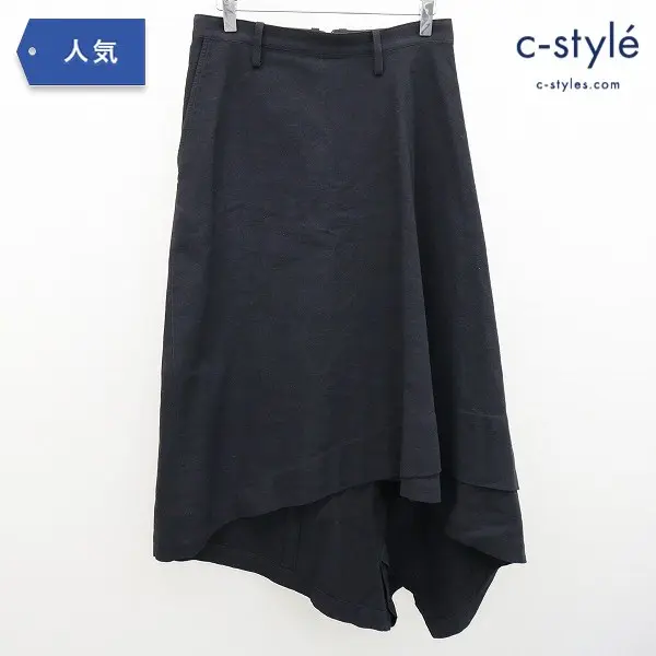 YOHJI YAMAMOTO ヨウジヤマモト リネン混ロングスカート 2 ブラック NW-S16-031 麻 アシンメトリー