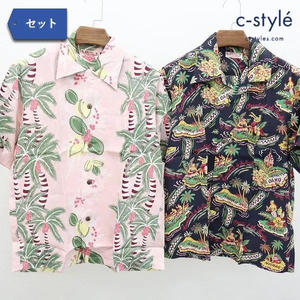 SUN SURF サンサーフ アロハシャツ S ピンク系 ネイビー系 総柄 日本製 半袖シャツ レーヨン100