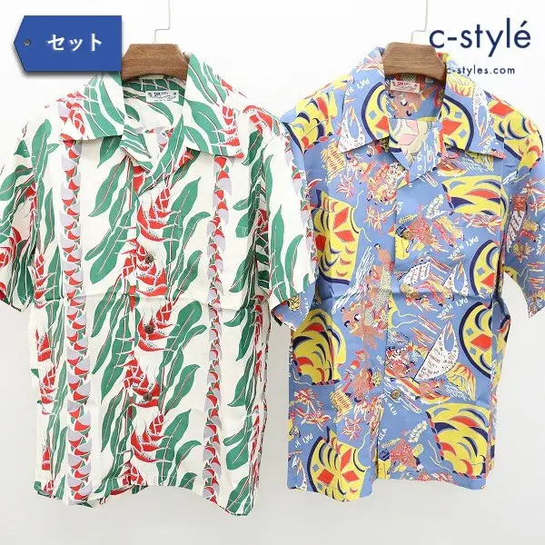 SUN SURF サンサーフ アロハシャツ S ブルー系 ホワイト系 総柄 レーヨン00 半袖シャツ