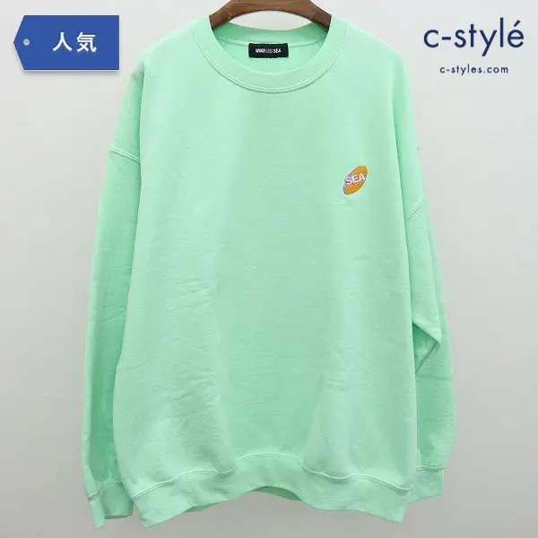 WIND AND SEA ウィンダンシー バックプリント クールネックスウェット L グリーン WDS-CS-238 トレーナー 長袖