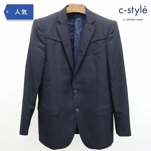 ETRO エトロ テーラードジャケット ストライプ 48 ネイビー イタリア製 2B 肩ヨーク切り替え