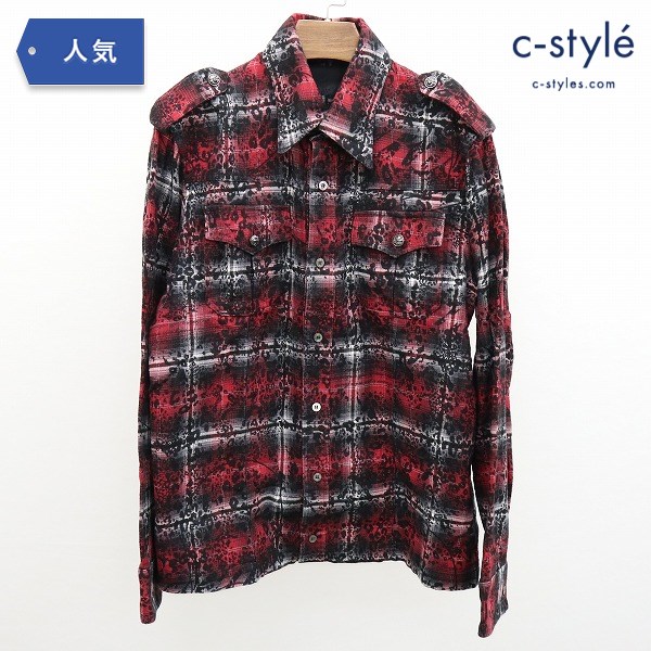 Roen ロエン チェック柄 シャツ 48 マルチカラー ネルシャツ 長袖 日本製 スカル スタッズ