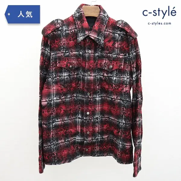 Roen ロエン チェック柄 シャツ 48 マルチカラー ネルシャツ 長袖 日本製 スカル スタッズ