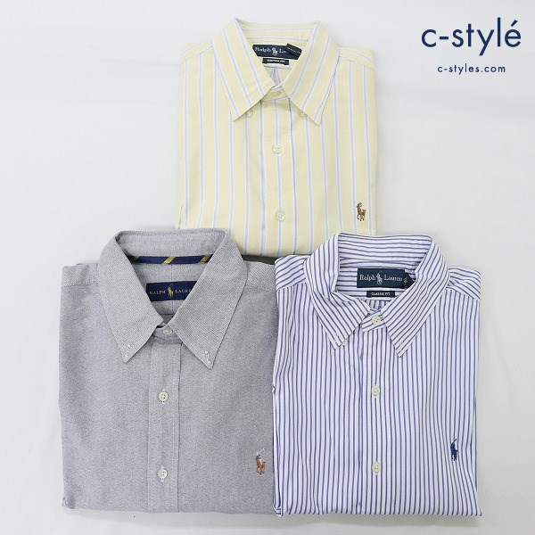 POLO RALPH LAUREN ポロ・ラルフローレン 長袖 半袖 シャツ ボタンダウン ストライプ 無地 Lサイズ 計3点