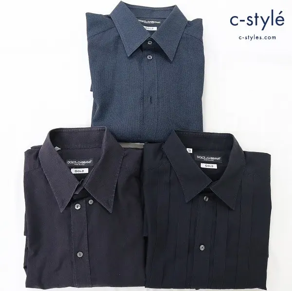 DOLCE&GABBANA ドルチェ&ガッバーナ 長袖シャツ サイズ40 ボタンシャツ コットン100% 黒 紺 ブルー系 計3点