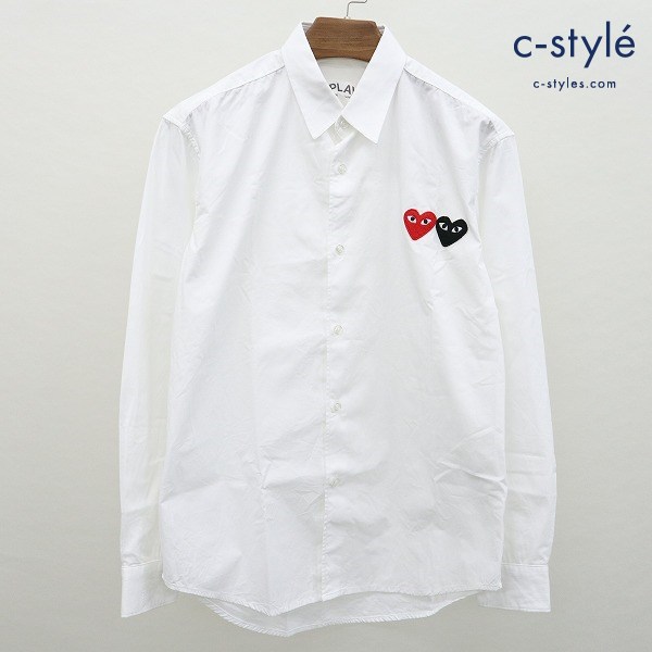 COMME des GARONS コムデギャルソン PLAY ロゴ刺繍シャツ M ホワイト