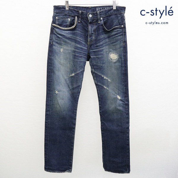 HYSTERIC GLAMOUR RW CLASH 加工 デニム スリム ストレートパンツ W32 L32 日本製